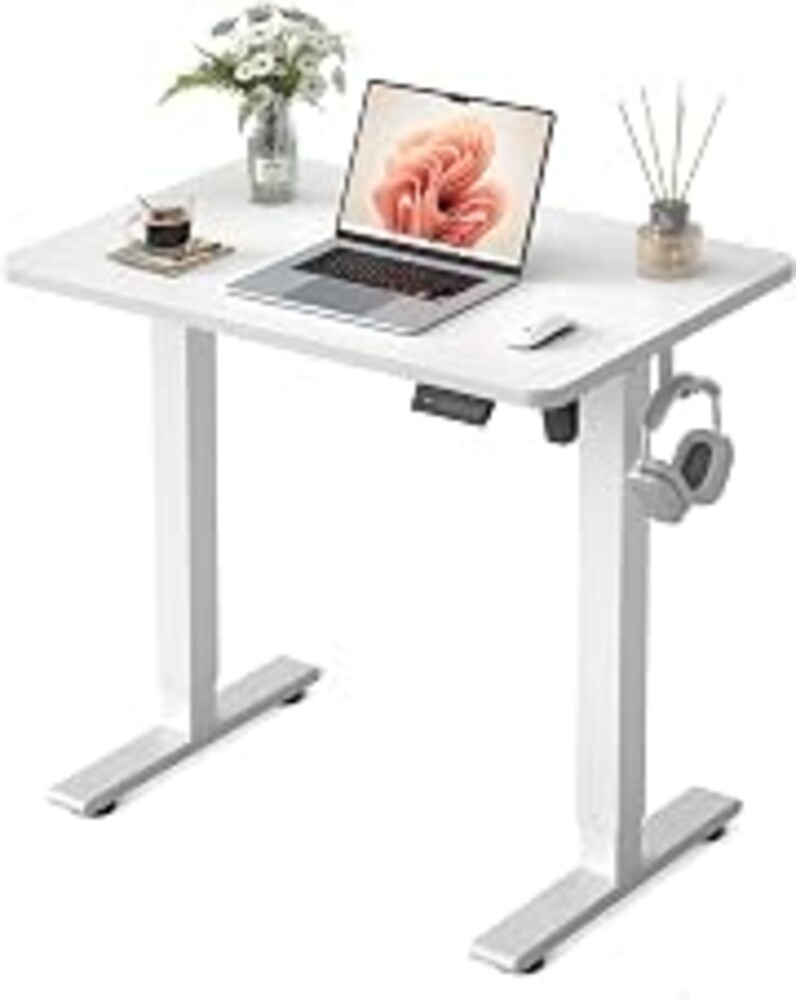 FEZIBO Standing Desk 32 × 19 Inch Electric Height Adjustable, White | Sit and Stand Up Adjustable Desk, Home Office Computer Desk with 3 Customizable Memory Presets
