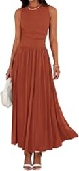 BTFBM Summer Maxi Dresses for Women Sleeveless Casual Dress | Crewneck High Waisted Ruched Tank A Line Dresses, Flowy Long Sundress, Beach Vacation Outfits, Cocktail Wedding Guest Dress