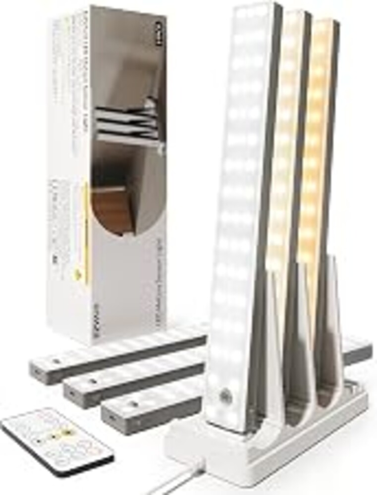 EZVALO 13inch Under Cabinet Lighting with Charging Station, 3200mAh Rechargeable Wireless Motion Sensor Lights, 96 LEDs, 3 Color Temps, Dimmable, Timer, Magnetic, with Remote for Kitchen (6 Pack)