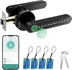 Evanshow Smart Door Lock with Knob, Keyless Entry Door Locks with Handle, Fingerprint Door Knob for Bedroom/Front Door/Apartment,Generate Passcode Remotely Black