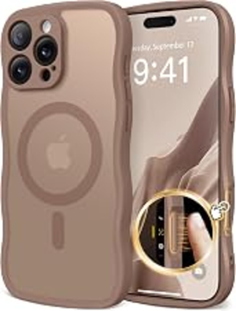 CAPRARO for iPhone 16 Pro Max Case for Women Compatible with MagSafe | Upgraded [Full Camera Protection] Cute Wave Translucent Matte Phone Case Cover for Girls, Brown