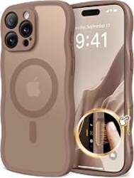 CAPRARO for iPhone 16 Pro Max Case for Women Compatible with MagSafe | Upgraded [Full Camera Protection] Cute Wave Translucent Matte Phone Case Cover for Girls, Brown
