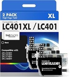 LC401XL LC401 Black Ink Cartridges for Brother MFC-J1010DW MFC-J1170DW | Compatible for Brother LC 401XL Ink MFC-J1010DW MFC-J1170DW MFC-J1012DW MFC-J1800DW Printer (High Yield, 2 Black Pack)