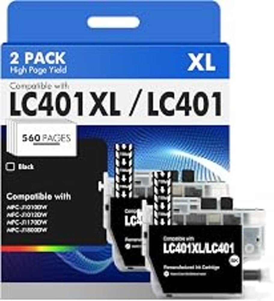 LC401XL LC401 Black Ink Cartridges for Brother MFC-J1010DW MFC-J1170DW | Compatible for Brother LC 401XL Ink MFC-J1010DW MFC-J1170DW MFC-J1012DW MFC-J1800DW Printer (High Yield, 2 Black Pack)