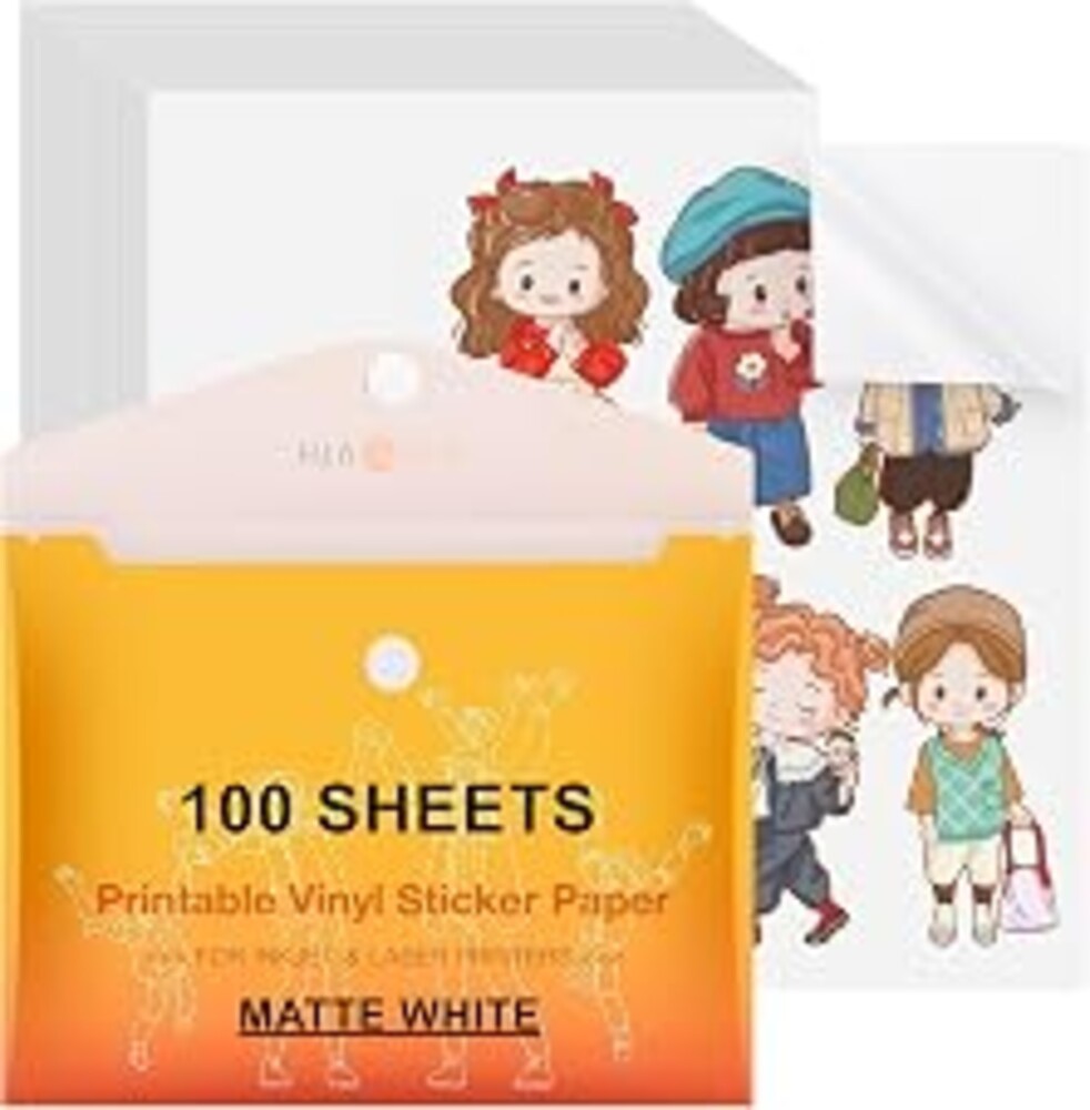 HTVRONT Printable Vinyl Sticker Paper, 8.5"X11", 100 Sheets, Matte White | Anti-Curl & Jam-Free Design, For Inkjet Printer, Dries Quickly, Waterproof, Great Stickiness, Easy to Use & Peeling