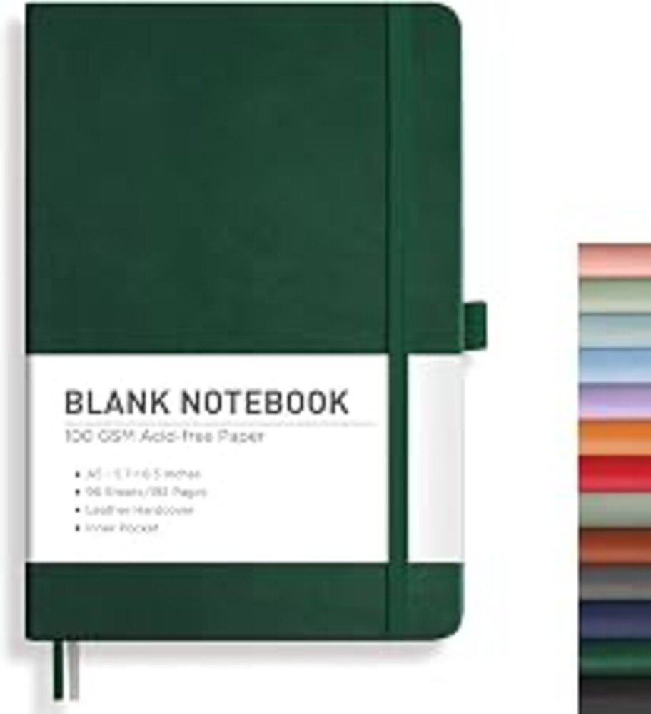 RETTACY Blank Journal Notebook, 192 Pages, A5 Medium Size (5.7'' x 8.3'') | Leather Hardcover, 100 GSM Thick Paper, for Sketching, Drawing, Painting (Dark green)