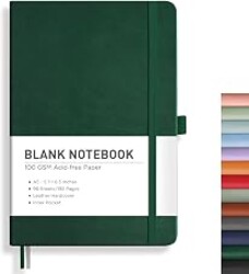 RETTACY Blank Journal Notebook, 192 Pages, A5 Medium Size (5.7'' x 8.3'') | Leather Hardcover, 100 GSM Thick Paper, for Sketching, Drawing, Painting (Dark green)