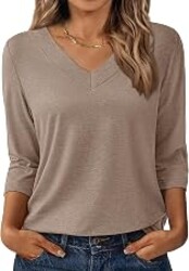 3/4 Length Sleeve Womens Tops V Neck Casual Tunic Loose Fit Basic Shirts Trendy Tops for Women 2026
