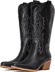 IUV Cowboy Boots For Women Western Cowgirl Boots Mid Calf Snip Toe | Chunky Heel Ideal for low insteps