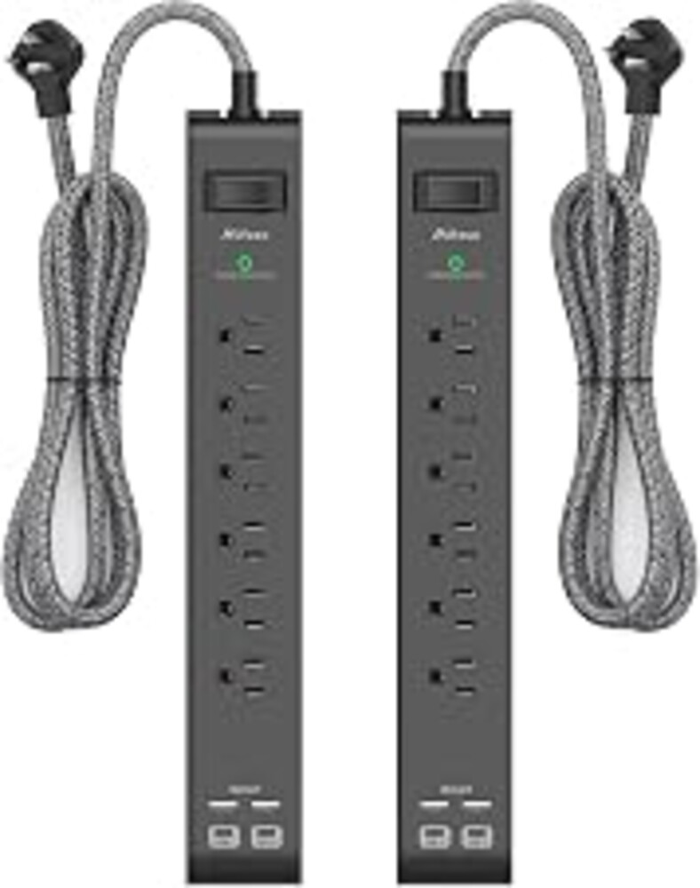 2 Pack Surge Protector Power Strip, Slim Flat Plug, Braided Extension Cord | 5-Foot, 900 Joules, 6 Outlets 4 USB Ports, Wall Mount for Home Office Dorm
