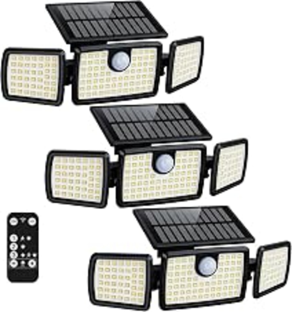 Solar Lights Outdoor, 3 Head Solar Motion Lights Outdoor with 2500LM High Brightness, Built-in Bigger Tempered Glass Solar Panel, Sensitive PIR Motion Inductor(3-Pack)