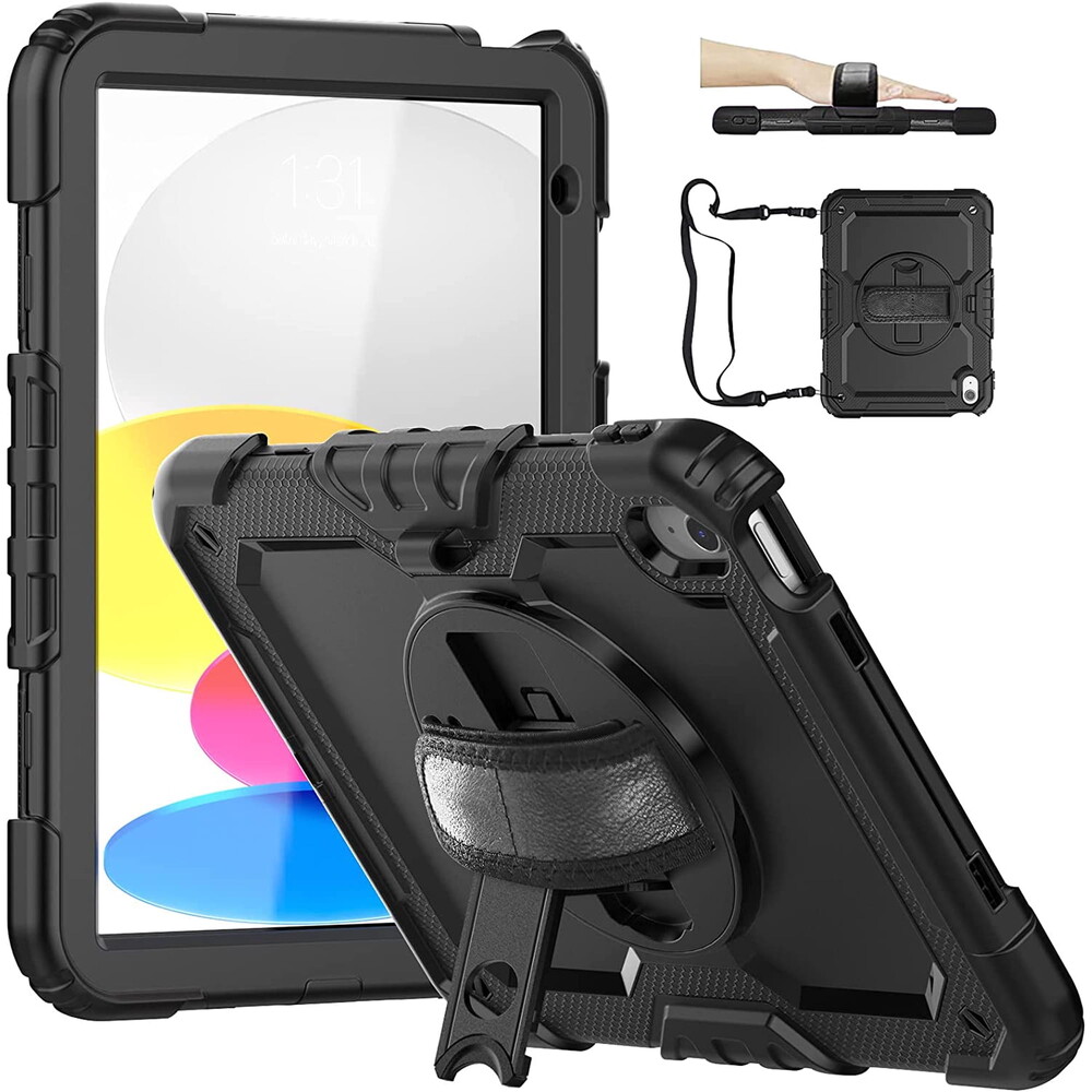 iPad 10th Generation Case 10.9 Inch 2022 , with Pencil Holder and 360 Rotating Hand Strap,Shockproof Protective Cover with Shoulder Strap for iPad 10th Generation