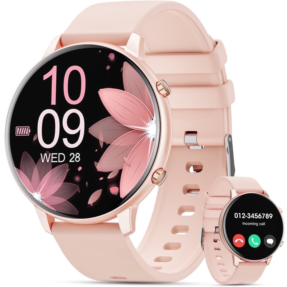 Mingdaln Women Smart Watch 45MM, with Answer Make Call/IP68 waterproof/10 days standby, with Fitness Tracker,fits for Android iPhone Devices（Pink）