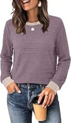 WIHOLL Womens Long Sleeve Tops Fall Outfits Crewneck Shirts Winter Clothing | Color Block, Travel, Vacation, Cruise, Essentials, Teacher, School, Fashion, Cute, Trendy, Tunic, Clothes, Comfort