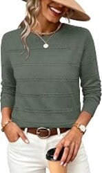 WIHOLL Fall Outfits for Women 2026 Hollow Out Knit Sweater Fashion Clothing | Fall Tops for Women,Trendy,Long Sleeve Shirts,Business Casual Outfits,Work,Lightweight Sweaters