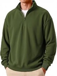 COOFANDY Mens Quarter Zip Pullover Fleece Sweatshirt Casual Quilt Sweater | Fleece Lined, 1/4 Zip, Drop Shoulder, Relaxed Fit, Ribbed Cuffs and Hem, Long Sleeve, Business Casual, Fall Winter Fashion