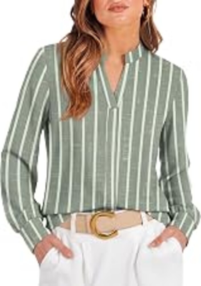 OFEEFAN Womens Blouses Business Casual Tops Fall Outfits Long Sleeve Shirts | Stand Collar, V Neck, Winter Clothing, Plus Size Clothes, Fashion Clothing, Teacher, Ladies, School, Work, Elegant, Dressy