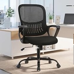 OLIXIS Home Office Chair, Mesh Desk Chair, Ergonomic Lumbar Support | Mid Back Computer Ergonomic, Height Adjustable Swivel Task, Large Seat Armrest, Adults, Black