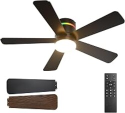 addlon 42 Inch RGB Ceiling Fans with Lights, Low Profile, Remote/APP, Black | RGB Light, Low Profile Flush Mount, Remote/ Bluetooth App Control, 6 Speeds, Timer, Memory, Reversible DC Motor, Bedrooms