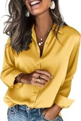 Zeagoo Satin Blouses for Women Silk Button Down Shirts Long Sleeve Tops | Dressy Casual Shirts, Business Casual Outfits, Ladys Fashion Clothes for Spring Summer Fall
