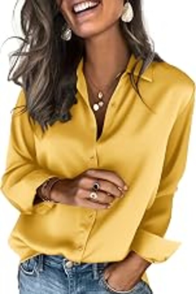 Zeagoo Satin Blouses for Women Silk Button Down Shirts Long Sleeve Tops | Dressy Casual Shirts, Business Casual Outfits, Ladys Fashion Clothes for Spring Summer Fall