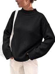 Trendy Queen Womens Oversized Sweaters Mock Neck 2026 Fall Knit Outfits | Winter Chic Fashion, Long Sleeve Tunic, Rolled Edge Pullover, Comfy Cozy Slouchy Fit, Versatile Cute Casual Clothes