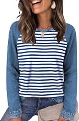 WIHOLL Long Sleeve Shirts for Women Crewneck Tops Fall Clothes Outfits 2026 | Winter, Clothing, Dressy Casual, Striped Tshirts, Trendy, Cute, Vacation, Teacher, School, Travel, Fashion, Essentials