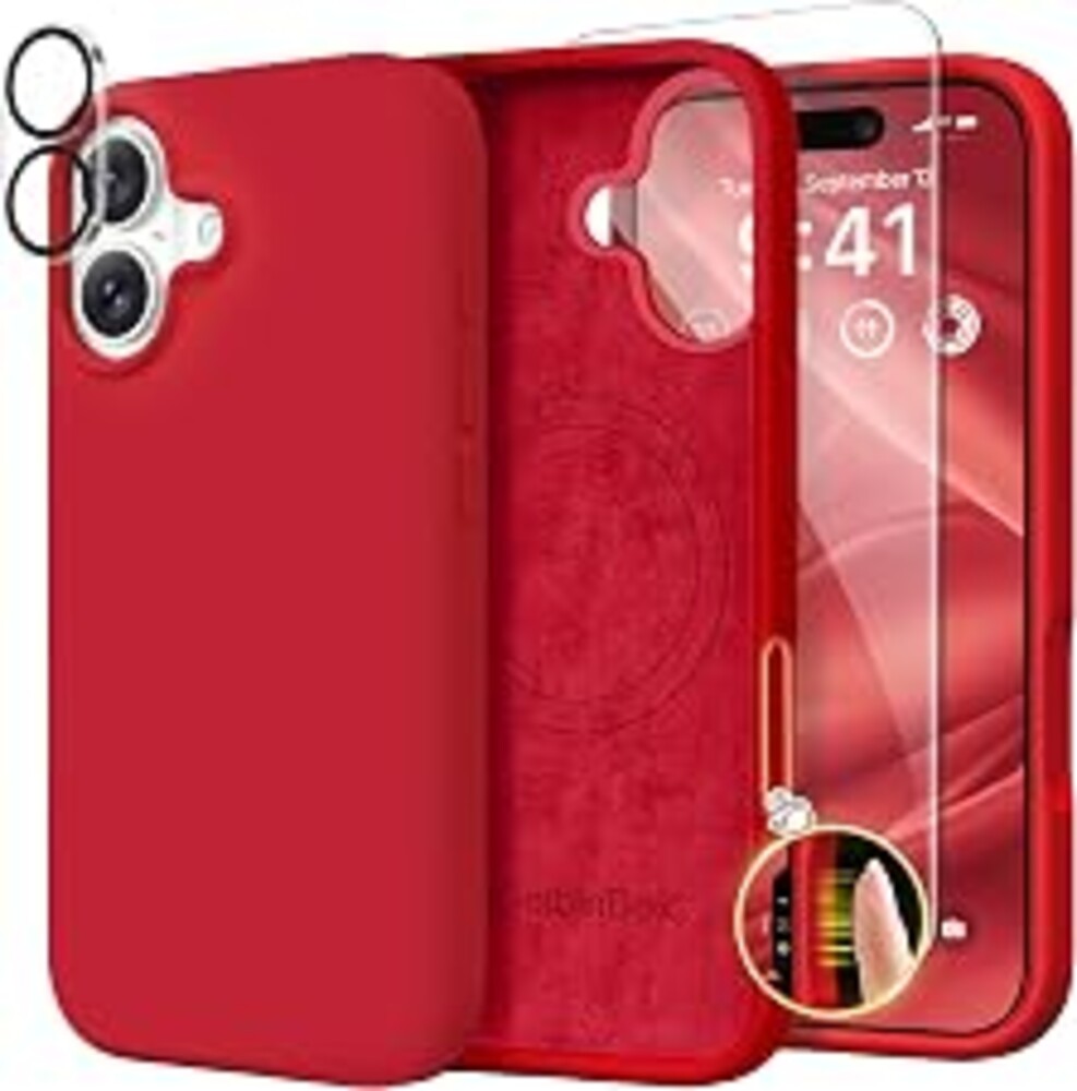 GolbinBox Magnetic for iPhone 17 Case, Silicone Cover, Red | Compatible with MagSafe, Screen Protector + Camera Lens Protector, Shockproof Phone Case with Anti-Scratch Microfiber Lining