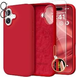 GolbinBox Magnetic for iPhone 17 Case, Silicone Cover, Red | Compatible with MagSafe, Screen Protector + Camera Lens Protector, Shockproof Phone Case with Anti-Scratch Microfiber Lining