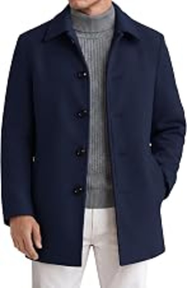 COOFANDY Mens Pea Coat Slim Fit Winter Overcoat Mid Length Trench Coat | Turn Down Collar, Winter/Fall Coats, Single Breasted, Faux Wool Fabric, Dress Coat, Thick, Casual Business, Christmas Gift
