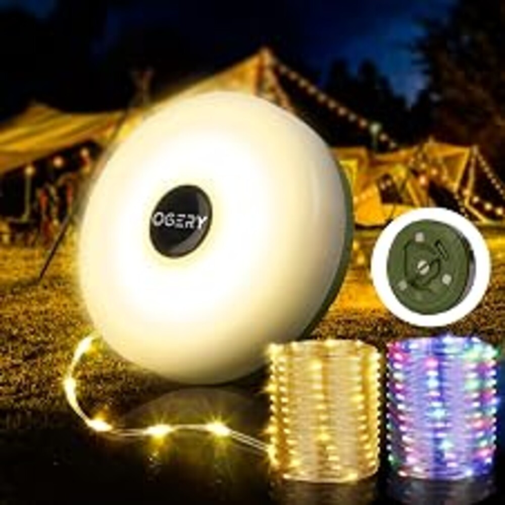 OGERY Camping String Lights 4 in 1, 32.8FT Quick Storage 8 Modes Protable | Rechargeable Fairy Lights String, Hanging Lantern LED Lamp for Outdoor Indoor Patio Tent Awning Decor Camping Essentials