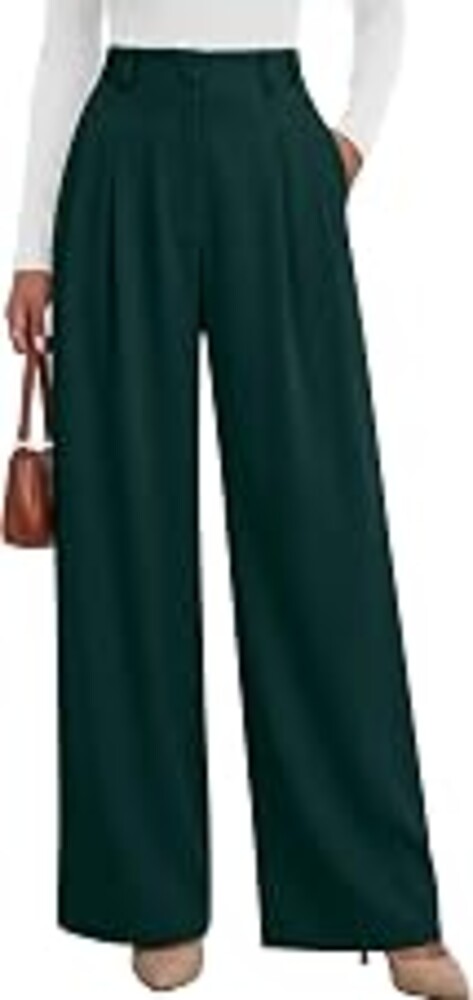ANRABESS Women's Wide Leg Work Dress Flowy Pants | High Waisted Business Casual Flowy Pants Office Slacks, Wrinkle-Free Fabric with Pockets, Dressy Pleated Fall Long Trousers