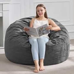 Hobestluk Bean Bag Chair for Adults Big BeanBag Velvet Fabric Large Grey | Memory Foam,Washable Cover,Lightweight,Adult Bean Bag Chairs for Dorm Room Bedroom Reading Lounging Gaming | Grey 3FT