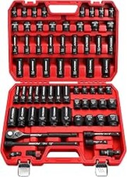 Master 1/2" Drive Impact Socket Set, 67-Piece Standard & Deep Master Impact Socket Set SAE 3/8"-1-1/4" & Metric 8-24mm Socket Set with Ratched Hand, Extension Bar, Reducer, Impact Universal Joint,Cr-V
