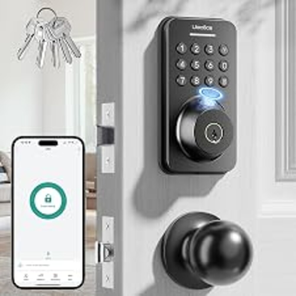 Ulecoce U68 Fingerprint Keypad Deadbolt with Knob Set, Matte Black | Keyless Entry Door Lock with App Control, Door Locks for Front Door, Auto Lock＆One-Touch Lock, Anti-Peep Codes, 5 Keys