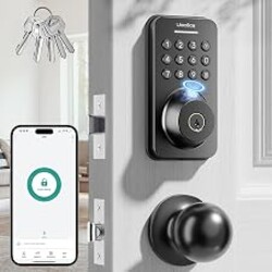 Ulecoce U68 Fingerprint Keypad Deadbolt with Knob Set, Matte Black | Keyless Entry Door Lock with App Control, Door Locks for Front Door, Auto Lock＆One-Touch Lock, Anti-Peep Codes, 5 Keys