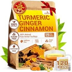 Turmeric Ginger Cinnamon Tea Bags, No Sugar, No Caffeine, 120 Count | Premium Ginger Turmeric Herbal Tea Blend, Made with Natural Ingredients, Vegan
