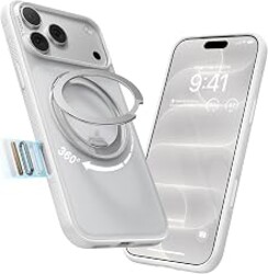 TORRAS 360 Magnetic Stand for iPhone 18 Pro Max Case, O3 Fitness, White | [Fit for MagSafe] [360° Rotating Kickstand] 4X Military-Grade Shockproof, Camera Button, Slim Translucent Silver White 6.9"