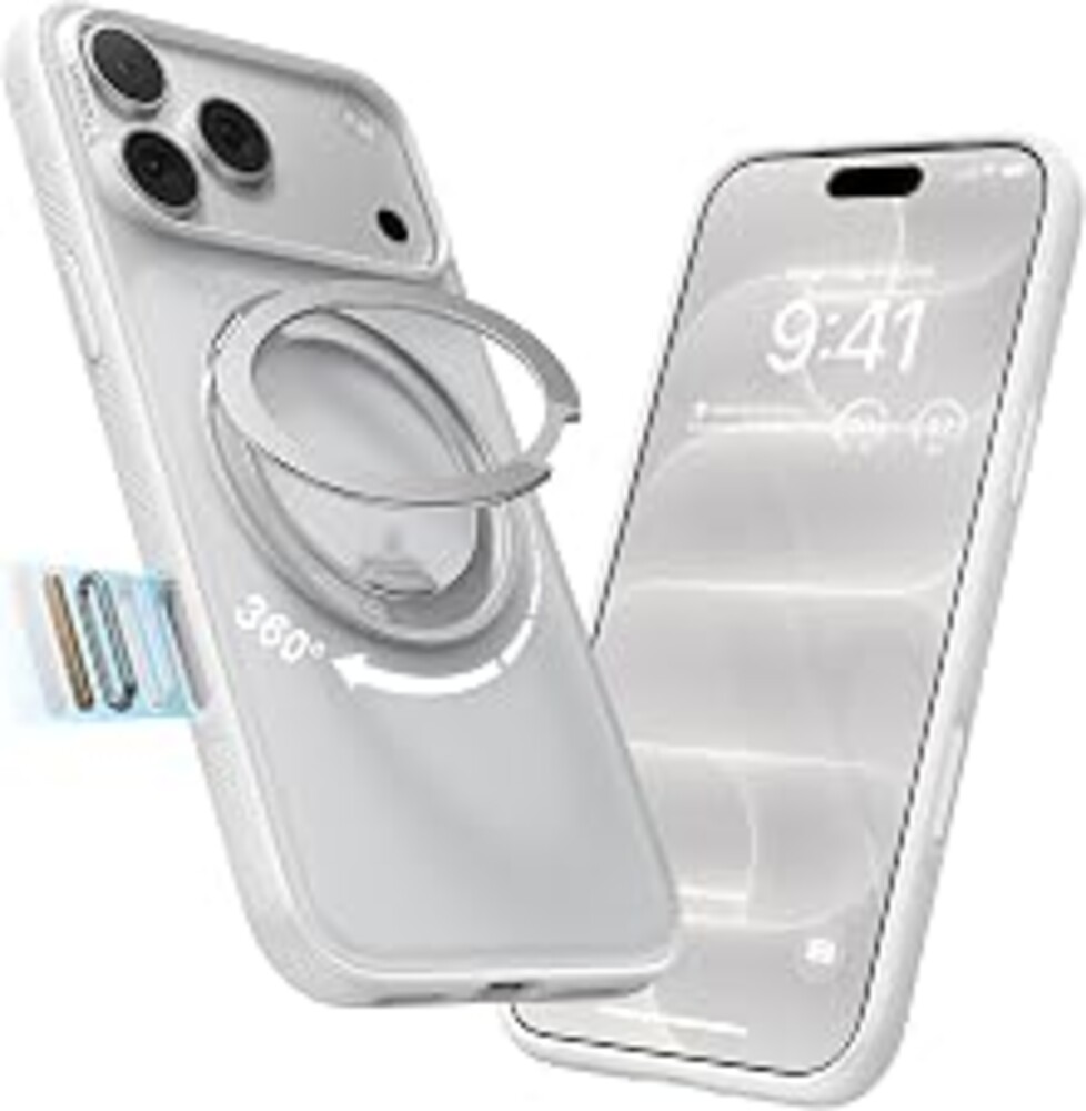 TORRAS 360 Magnetic Stand for iPhone 18 Pro Max Case, O3 Fitness, White | [Fit for MagSafe] [360° Rotating Kickstand] 4X Military-Grade Shockproof, Camera Button, Slim Translucent Silver White 6.9"