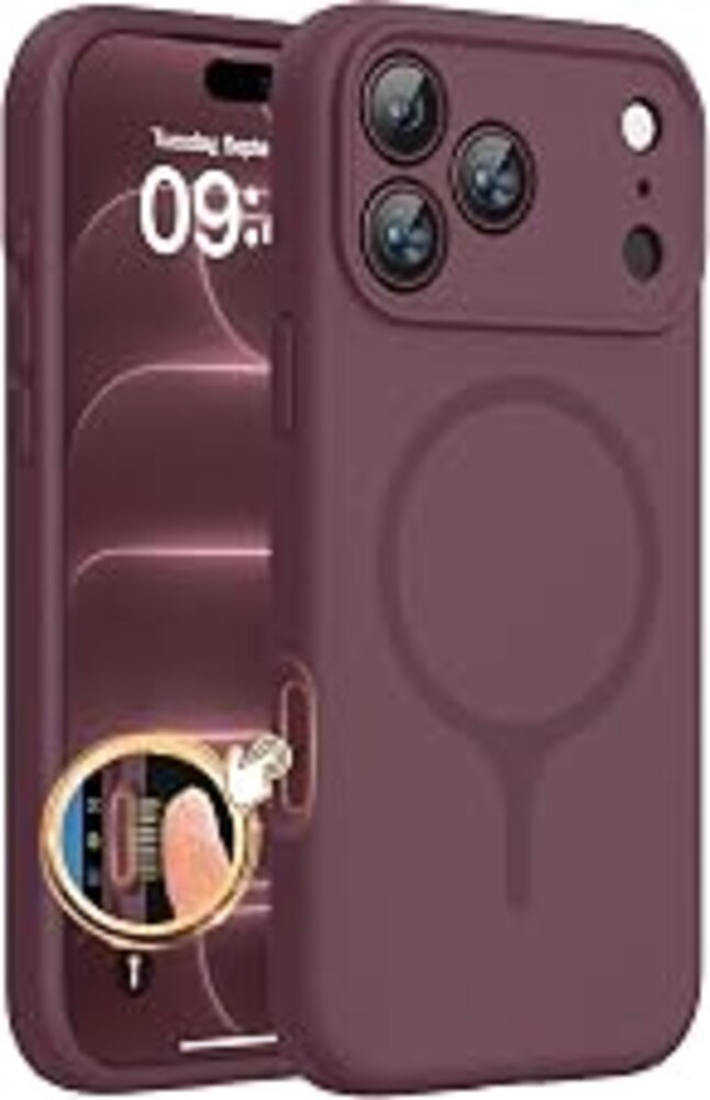 Miracase Magnetic for iPhone 18 Pro Case, Silicone, Burgundy | Compatible with MagSafe, Soft Microfiber Lining,Shockproof Drop Protection Phone Case for 18 Pro