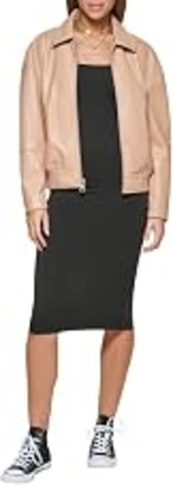 Levi's Women's Faux Leather Bomber With Laydown Collar | Faux Leather, Laydown Collar, Center Front Zipper, Rib Knit Hem, 2 Hidden-Zip Pockets, Adjustable Cuff Zippers, Everyday