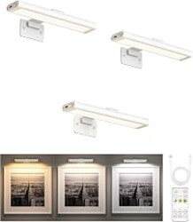 EZVALO Picture Light for Wall, Rechargeable 2400mAh Lights Wireless with IR Remote, 3 Color & Dimmable Magnetic 7.8'' LED Lights Display for Painting, Living Room, Gallery, Bedroom(White-3P)