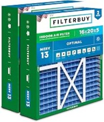 Filterbuy 16x20x5 Air Filter MERV 13 Smoke & Allergy Defense (2-Pack) | Pleated HVAC AC Furnace Replacement for Honeywell FC100A1003, Lennox X0592 & More (Actual Size: 15.75 x 19.75 x 4.38)