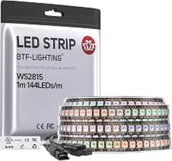 BTF-LIGHTING WS2815 LED Strip Light UL Listed 3.2FT 144 LED DC12V IP67 | Black PCB,(Upgraded WS2812B)Dual Signal Individually Addressable,5050SMD,Chasing RGB(No Adapter or Controller)