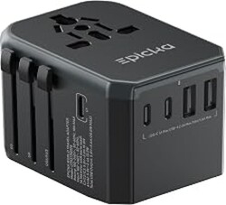 EPICKA Universal Travel Adapter with 1AC/3 USB-C/2 USB-A Ports | Travel Plug Adapter for EU/US/UK/AUS, Supports Charging for Multi-Device, Not A Voltage Converter, TA-105+, Grey