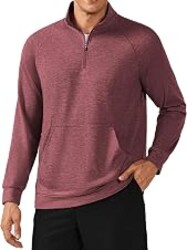PINSPARK Men's Quarter Zip Pullover Lightweight Long Sleeve Sweatshirts | Mock neck, raglan long sleeve, kangaroo pocket. Classic fit, wrinkle-free & breathable. Stylish for spring winter outdoor