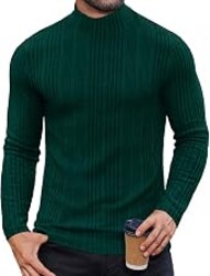 COOFANDY Mens Mock Turtleneck Long Sleeve Shirts Fleece Ribbed Thermal Pullover Slim Fit Basic T-Shirts