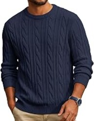 COOFANDY Mens Sweater Crewneck Cable Knit Sweater Casual Warm Pullover | Twist Textured Design, Basic Solid Color, Business Office Style, Fall Winter Clothes, Soft Knitwear