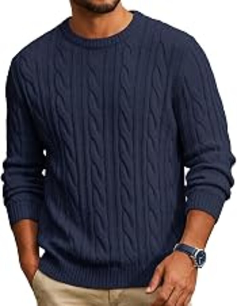 COOFANDY Mens Sweater Crewneck Cable Knit Sweater Casual Warm Pullover | Twist Textured Design, Basic Solid Color, Business Office Style, Fall Winter Clothes, Soft Knitwear