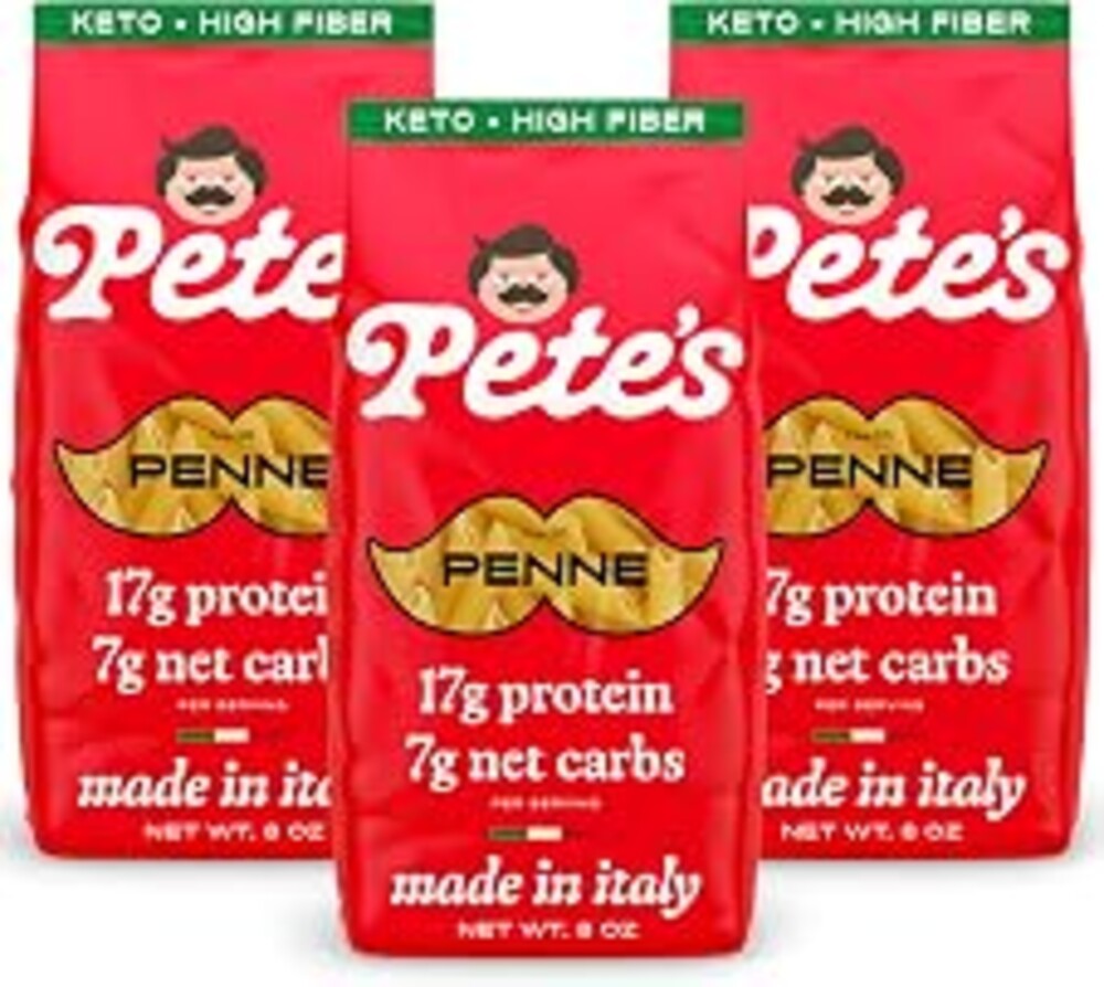 Pete's Pasta Penne, Low Carb, Keto, Protein Pasta, 17g Protein 7g Net Carbs | Made in Italy, Al Dente, Only 110 Calories, 27g Fiber, Real Wheat, Never Rubbery, No Funny Aftertaste, Holds Sauce, 3 x 8 oz